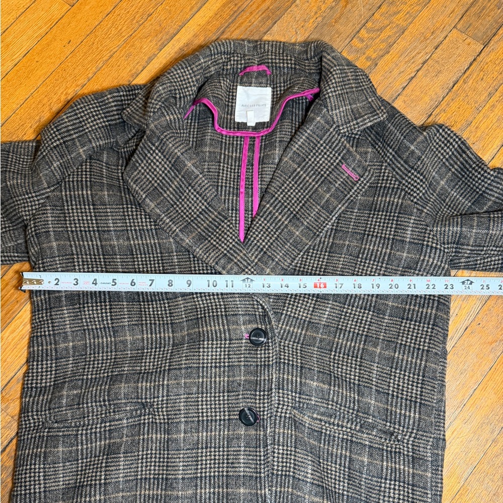 Avec Les Filles Plaid Coat Gray Large Long Jacket - Picture 4 of 8